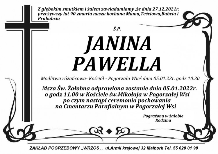 Zmarła Janina Pawella. Żyła 90 lat.