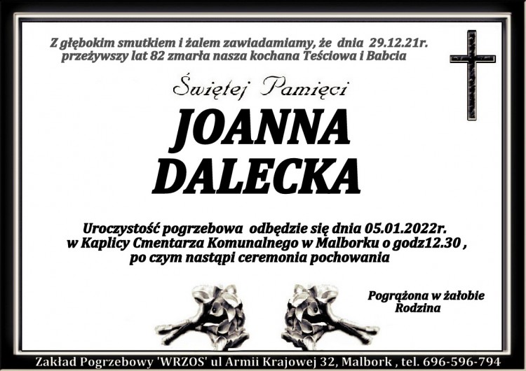 Zmarła Joanna Dalecka. Żyła 82 lata.