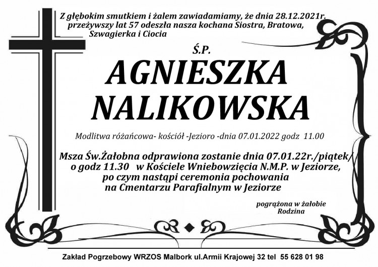 Zmarła Agnieszka Nalikowska. Żyła 57 lat.