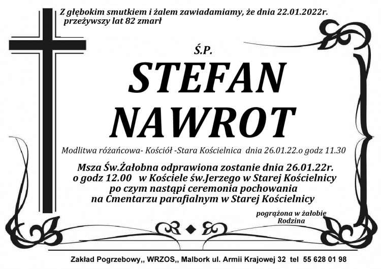 Zmarł Stefan Nawrot. Żył 82 lata.