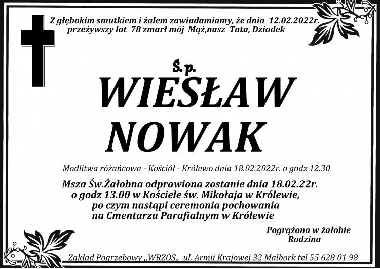 Zmarł Wiesław Nowak. Żył 78 lat.