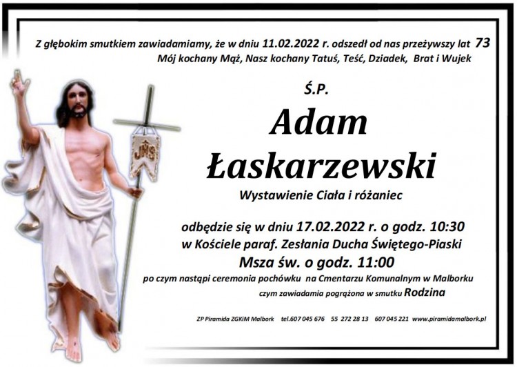 Zmarł Adam Łaskarzewski. Żył 73 lata. 