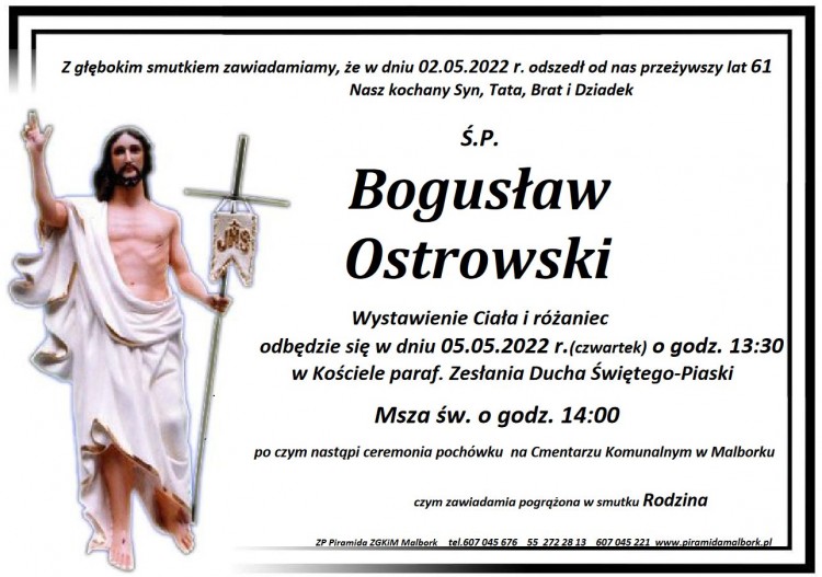 Zmarł Bogusław Ostrowski. Żył 61 lat.