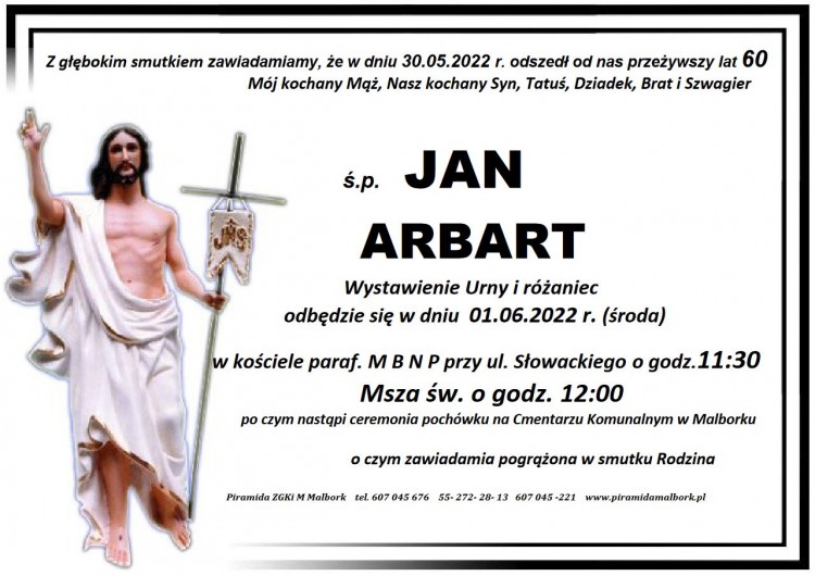 Zmarł Jan Arbart. Żył 60 lat.