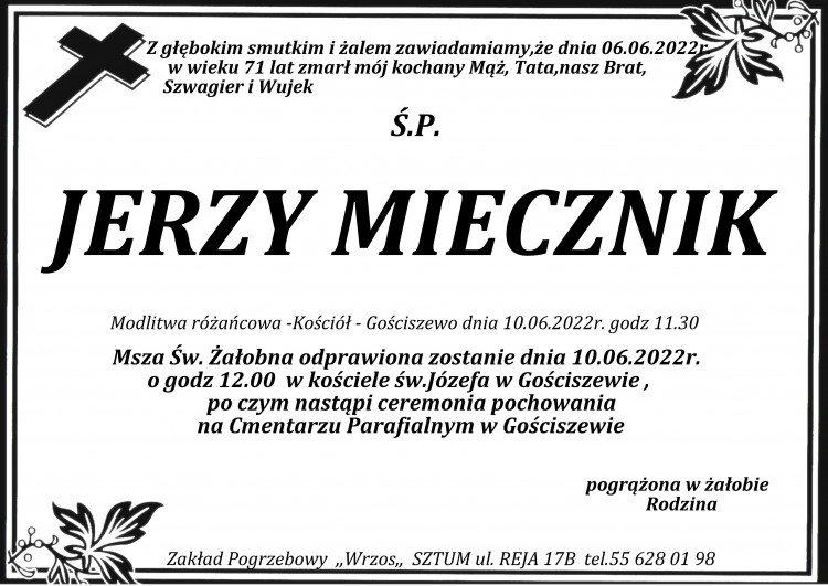 Zmarł Jerzy Miecznik. Żył 71 lat.