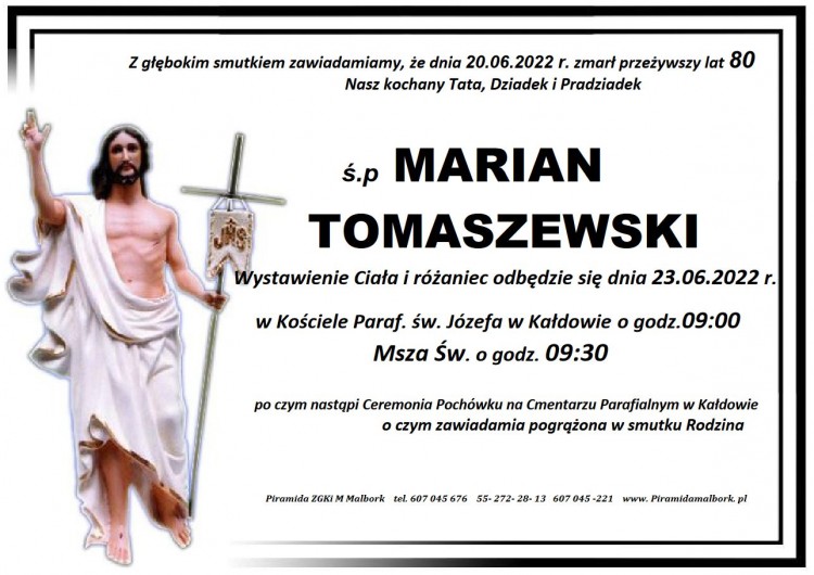 Zmarł Marian Tomaszewski. Żył 80 lat.