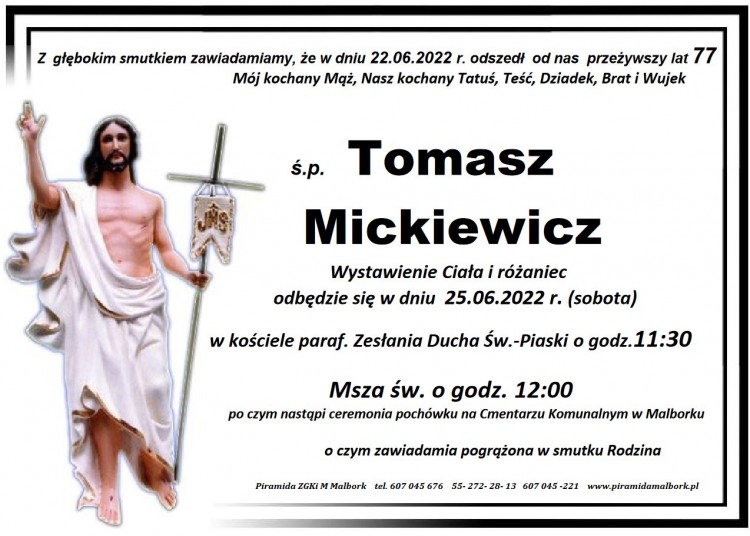 Zmarł Tomasz Mickiewicz. Żył 77 lat.