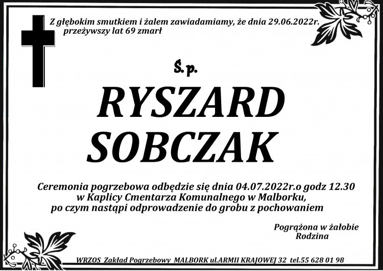 Zmarł Ryszard Sobczak. Żył 69 lat.