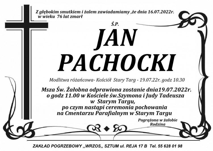 Zmarł Jan Pachocki. Żył 76 lat.