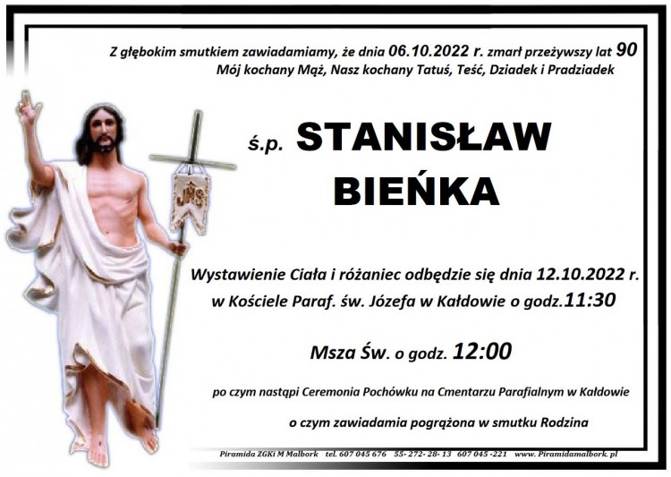 Zmarł Stanisław Bieńka. Żył 90 lat.