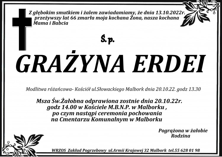 Zmarła Grażyna Erdei. Żyła 66 lat.