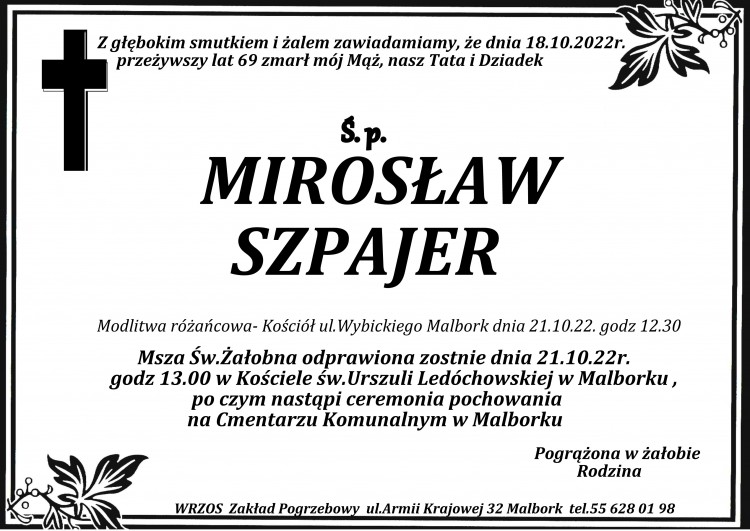 Zmarł Mirosław Szpajer. Miał 69 lat.