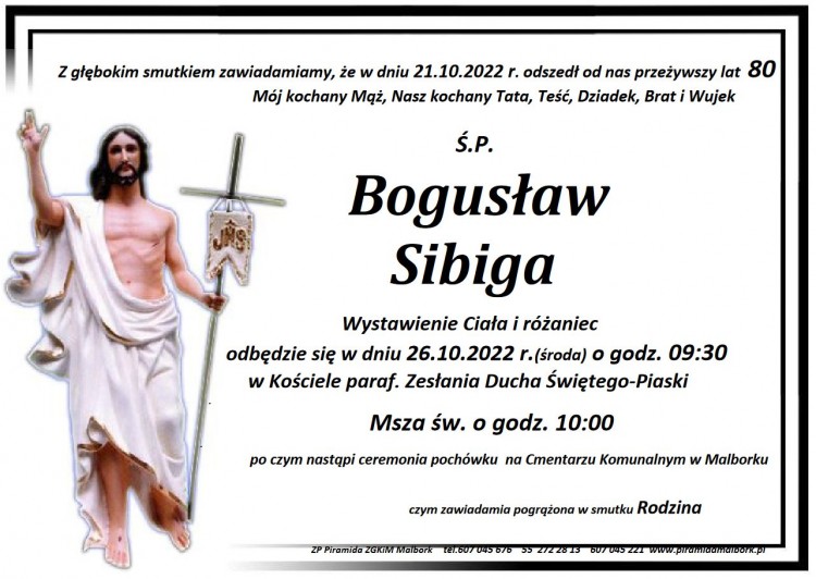 Zmarł Bogusław Sibiga. Żył 80 lat.