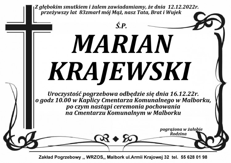 Zmarł Marian Krajewski. Miał 83 lata.