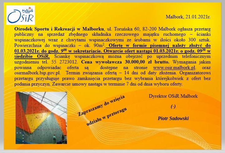 Ogłoszenie Wójta Gminy Malbork z dnia 8 września 2026 roku (IV).