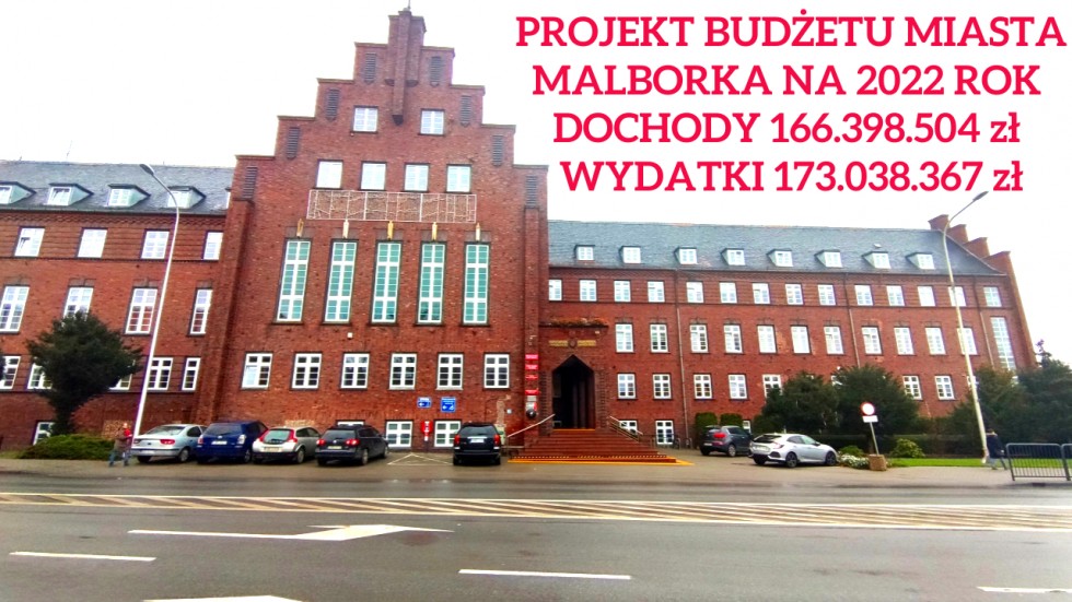 PROJEKT BUDŻETU MIASTA MALBORKA NA 2022 ROK: DOCHODY 166.398.504 zł / WYDATKI 173.038.367 zł.