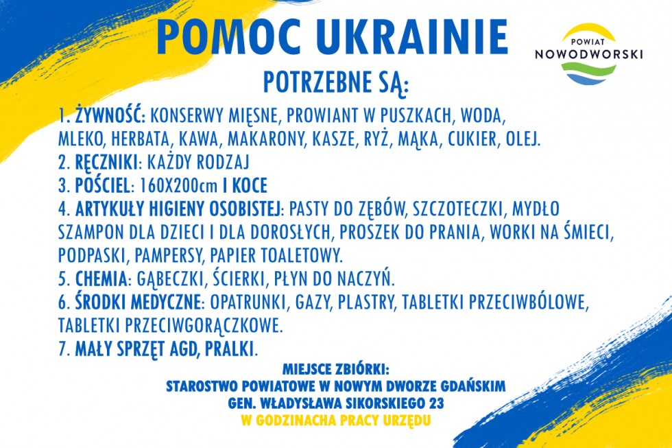 Nowy Dwór Gdański. Zbiórka darów rzeczowych dla uchodźców z Ukrainy.