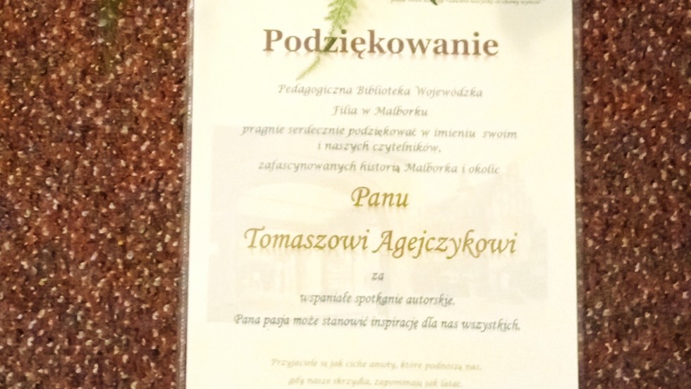 Malbork. Spotkanie autorskie z Tomaszem Agejczykiem.