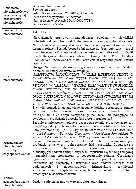 Ogłoszenie Wójta Gminy Stare Pole z dnia 31 sierpnia 2023 r. (II)