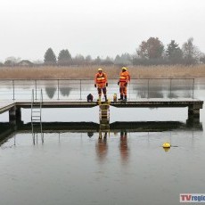 Akcja ratunkowa na rzece Nogat – strażacy ćwiczyli ratownictwo lodowe.