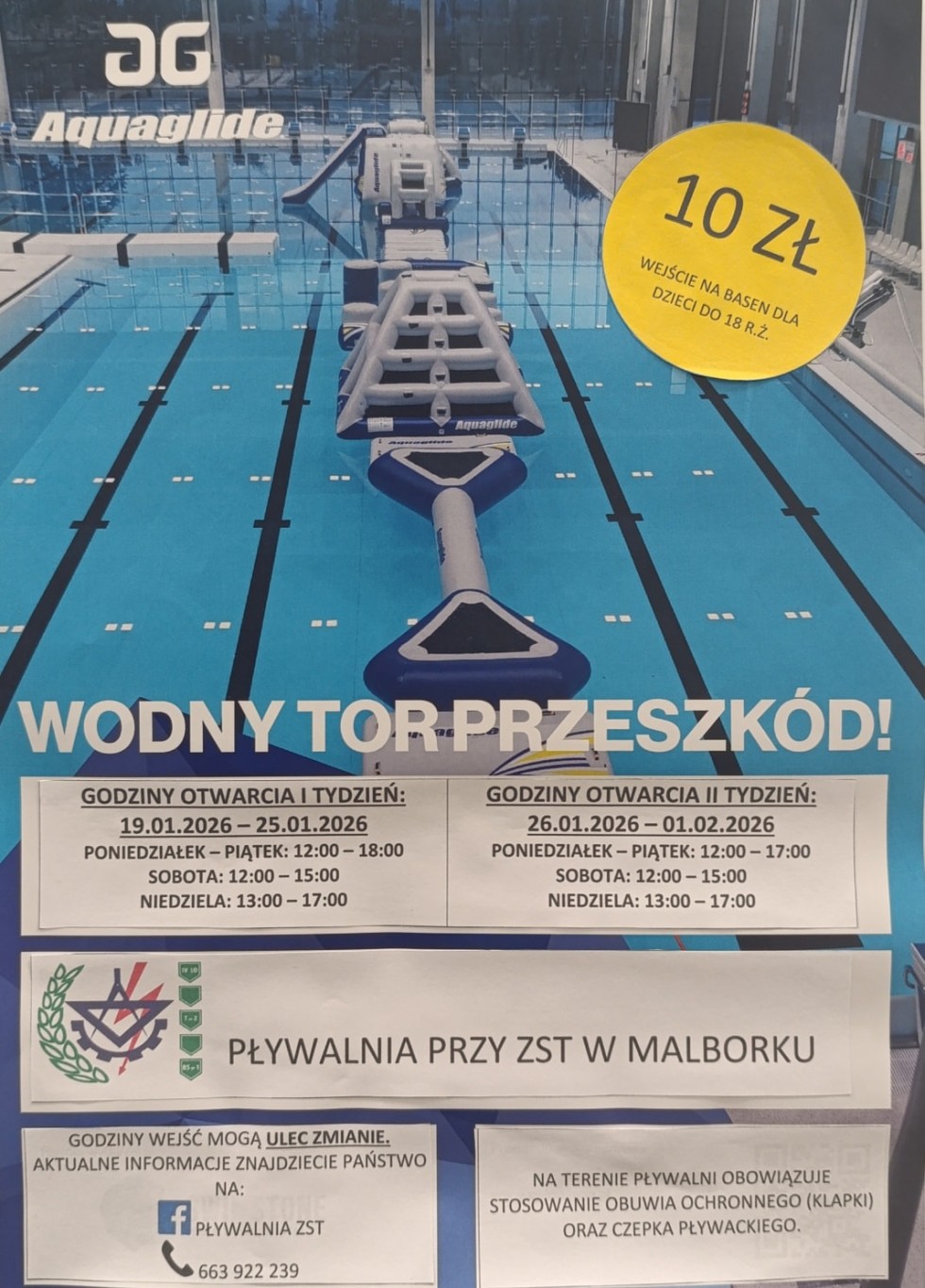 Wodny tor przeszkód na pływalni ZST w Malborku dostępny na czas ferii zimowych.