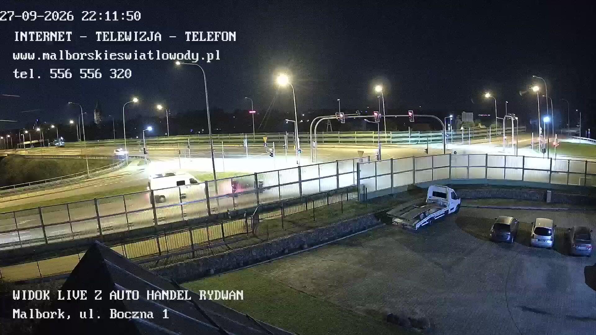 Podgląd: Widok live z Auto Handel Rydwan. Wjazd na mosty. Malbork, ul. Wałowa-Boczna. Skrzyżowanie dróg krajowych nr 22 i 55